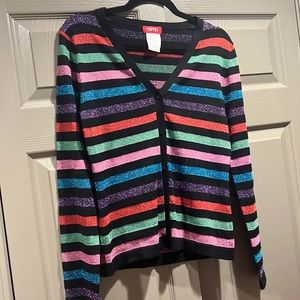 💖 1990 Y2K Nostalgia Esprit Colorful Metallic Stripe Cardigan Sweater Medium S